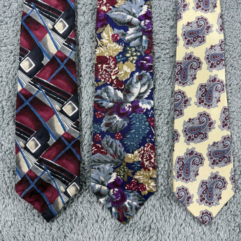VTG Lot of 3 Christian Dior Silk Tie Mens Multicolored Geometric Floral Paisley